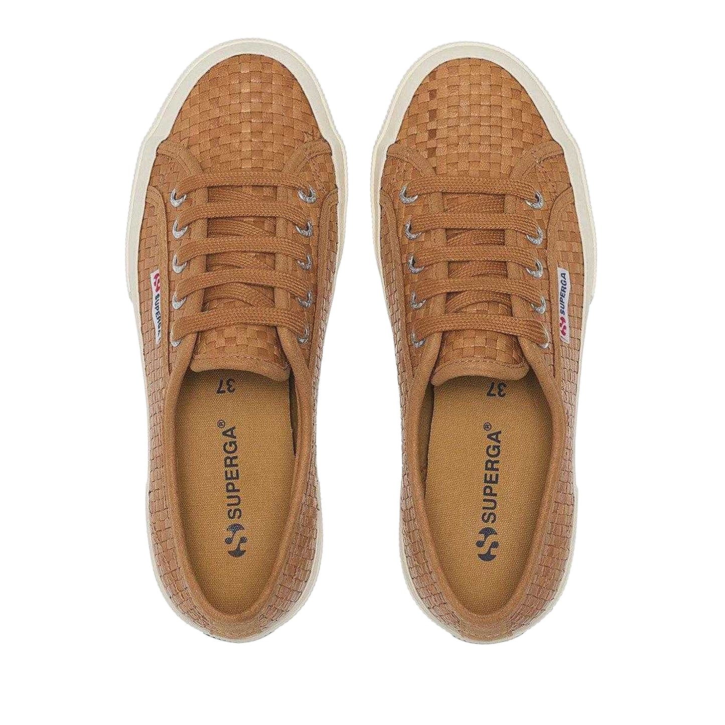 Beige-Off White - Pack Shot - Superga Womens-Ladies 2750 Woven Leather Trainers