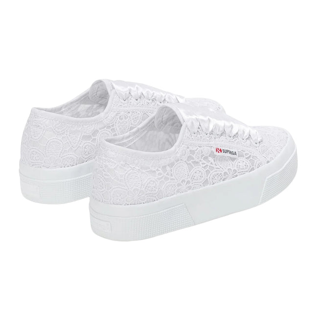 Total White - Back - Superga Womens-Ladies 2740 Flower Macrame Trainers