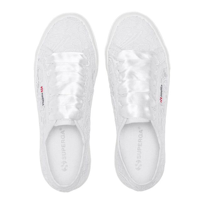 Total White - Pack Shot - Superga Womens-Ladies 2740 Flower Macrame Trainers