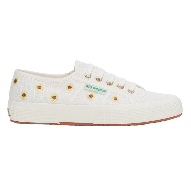 White Avorio - Lifestyle - Superga Womens-Ladies 2750 Embroidered Sunflower Linen Trainers
