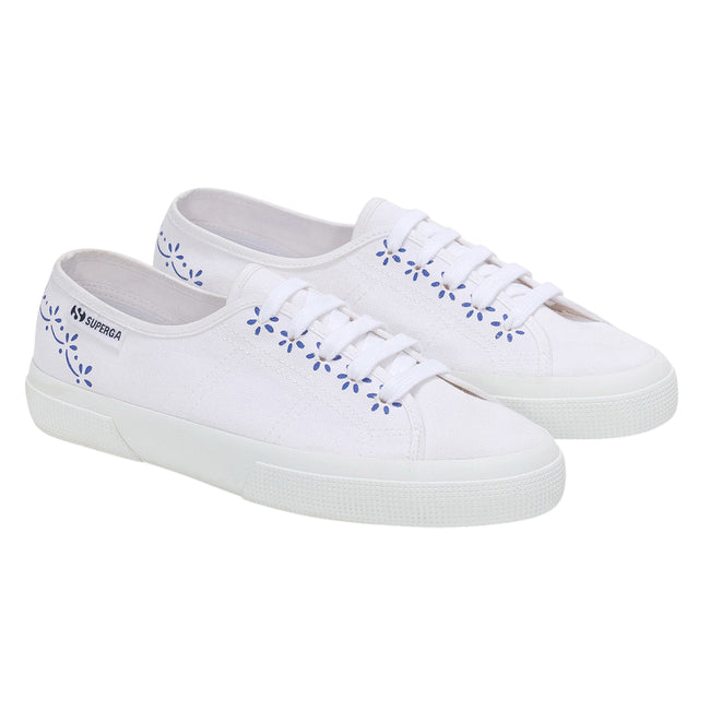 White-Blue - Front - Superga Womens-Ladies 3750 Leggera Ceramic Print Trainers