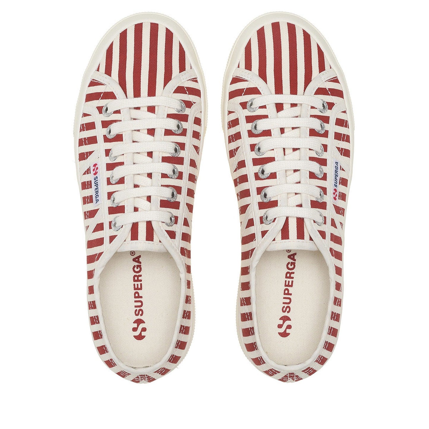 Off White-Red - Pack Shot - Superga Womens-Ladies 2740 Print Stripes Trainers