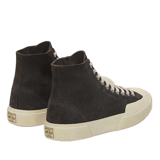 Volcano Grey-Off White - Back - Superga Mens 2433 Works Flesh Out Suede High Top Trainers