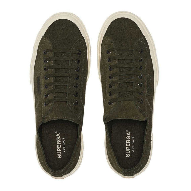 Academy Green-Off White - Side - Superga Unisex Adult OG Flesh Out Suede Trainers