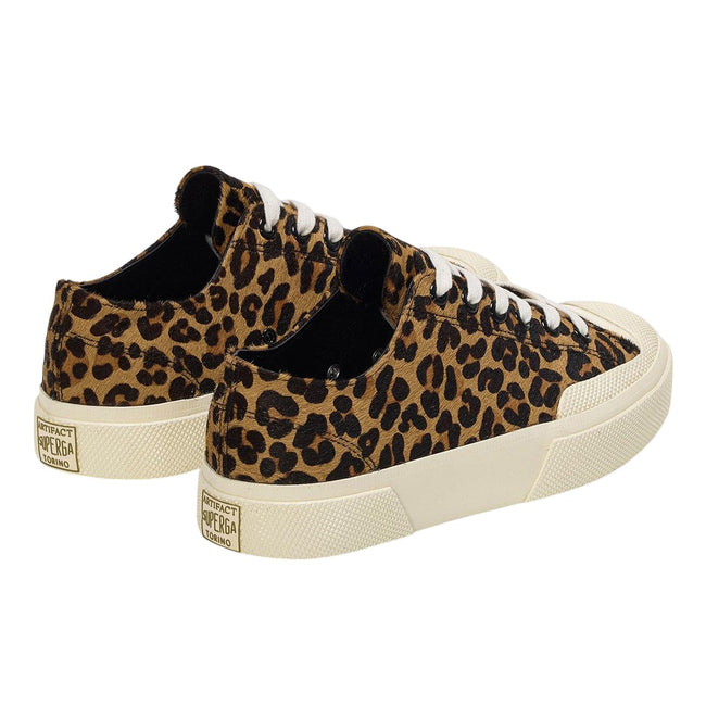 Brown-Off White - Back - Superga Unisex Adult 2432 Works Leopard Print Calf Leather Trainers