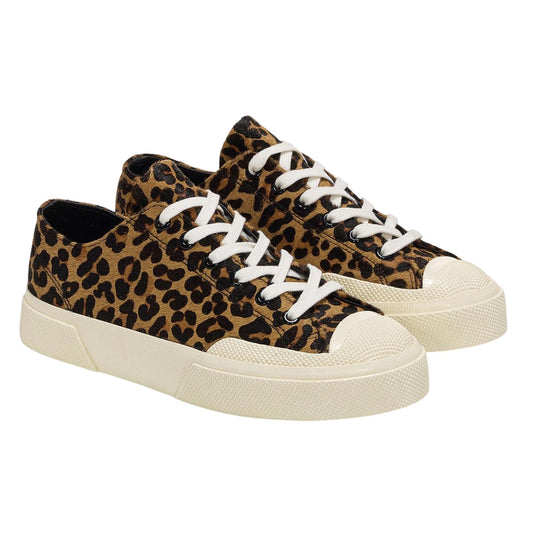 Brown-Off White - Front - Superga Unisex Adult 2432 Works Leopard Print Calf Leather Trainers