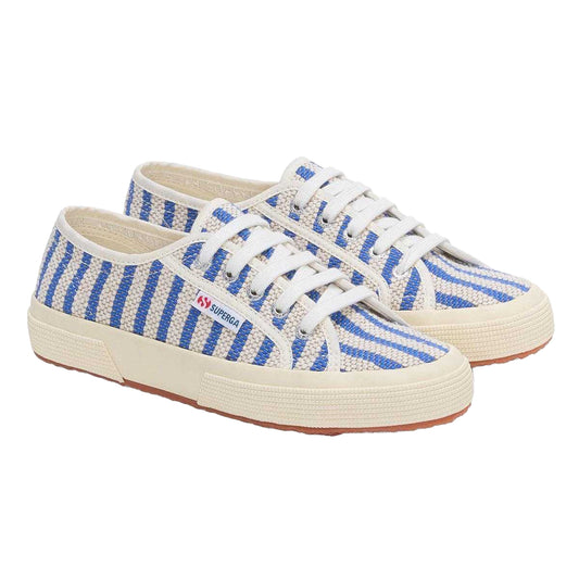 Blue-Off White - Front - Superga Womens-Ladies Striped Flat Trainers