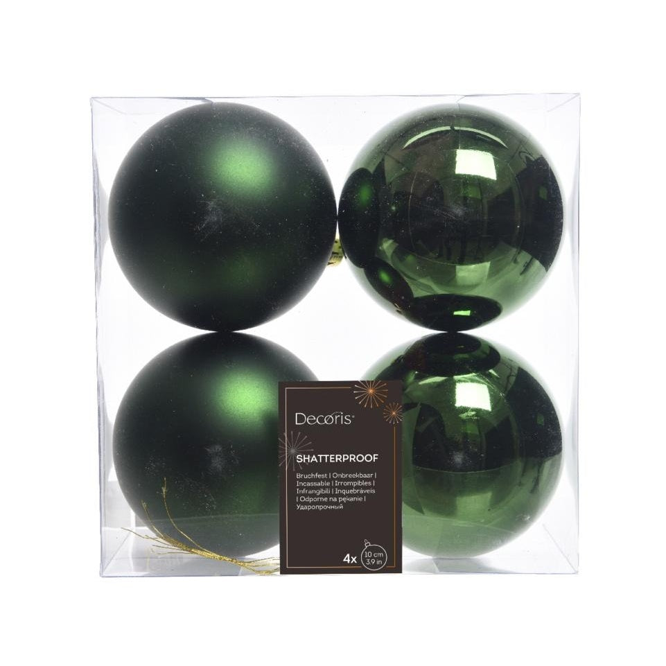 Pine Green - Front - Kaemingk Shatterproof Plain Christmas Baubles (Pack Of 4)
