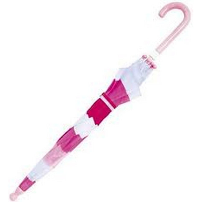 Pink-White - Back - Drizzles Childrens-Kids Striped Umbrella