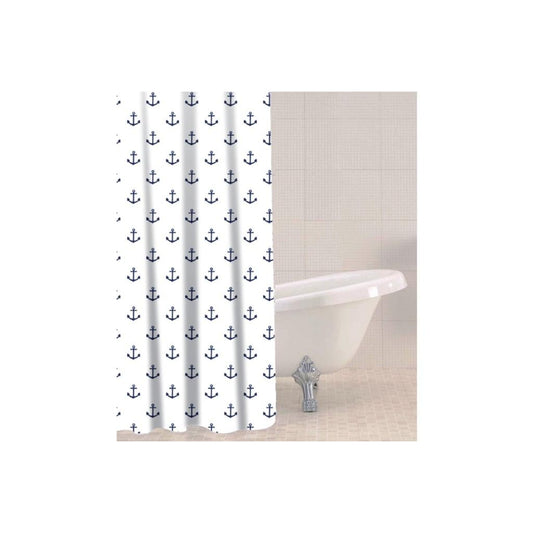 White-Blue - Front - Sabichi Shower Curtain with Anchor Nautical Design