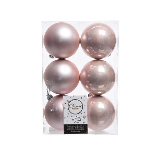 Blush Pink - Front - Kaemingk Plain Christmas Bauble (Pack of 6)