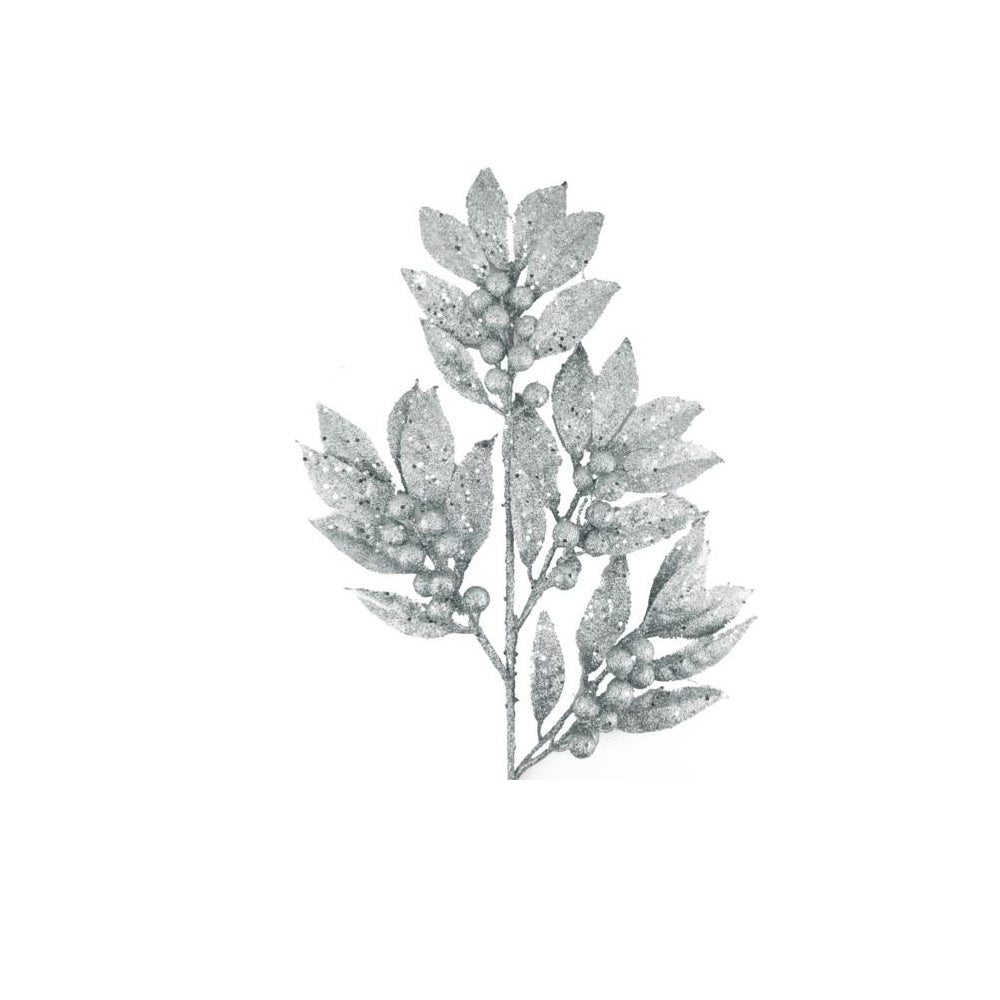 Silver - Back - Davies Products Glitter Laurel & Berry Christmas Decoration