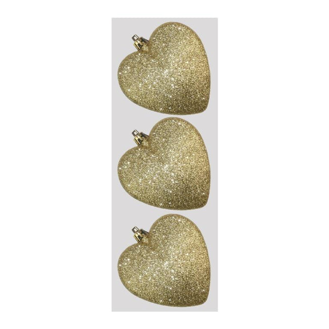 Gold - Front - Davies Products Glitter Hearts Bauble (Pack of 3)