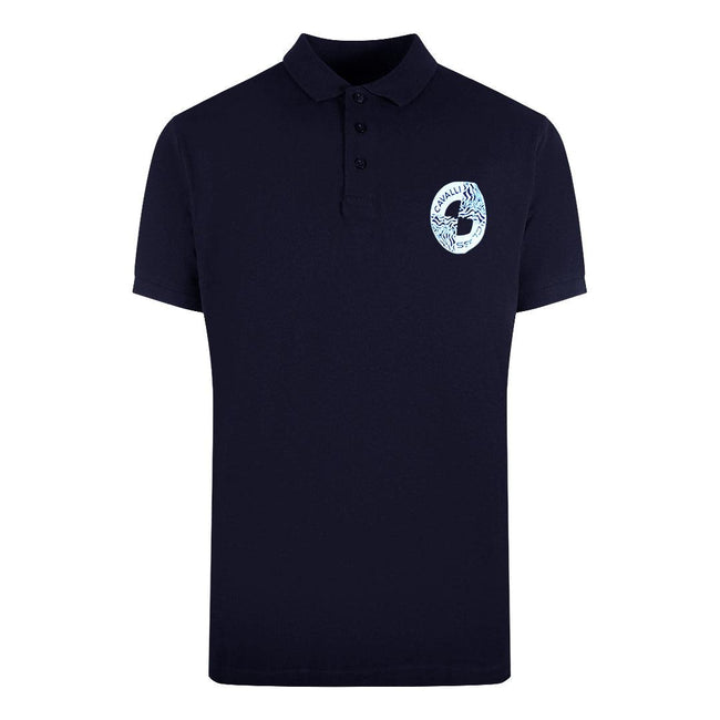 Navy Blue - Front - Cavalli Class Mens Circle Logo Polo Shirt