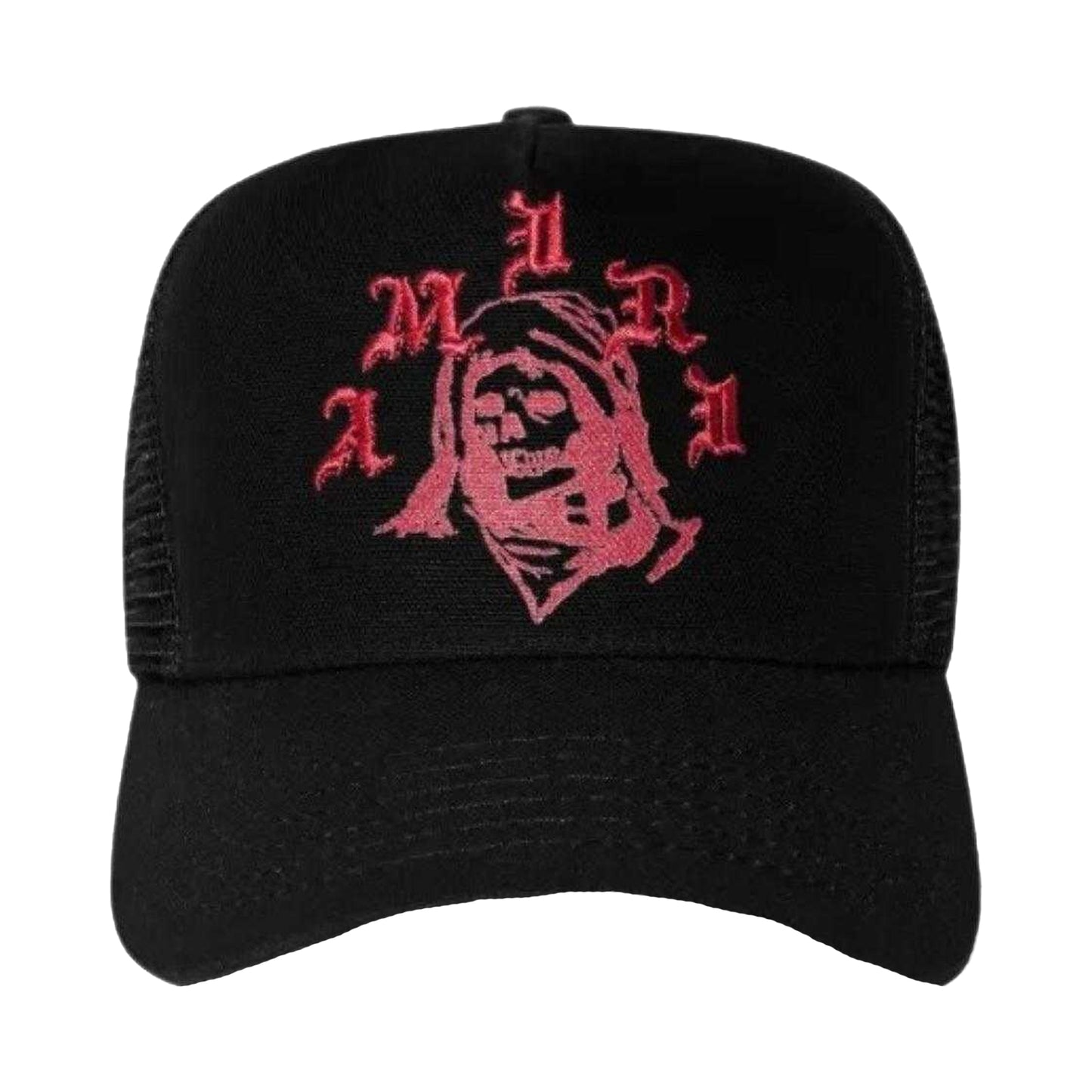 Black-Red - Side - Amiri Grim Reaper Logo Trucker Cap