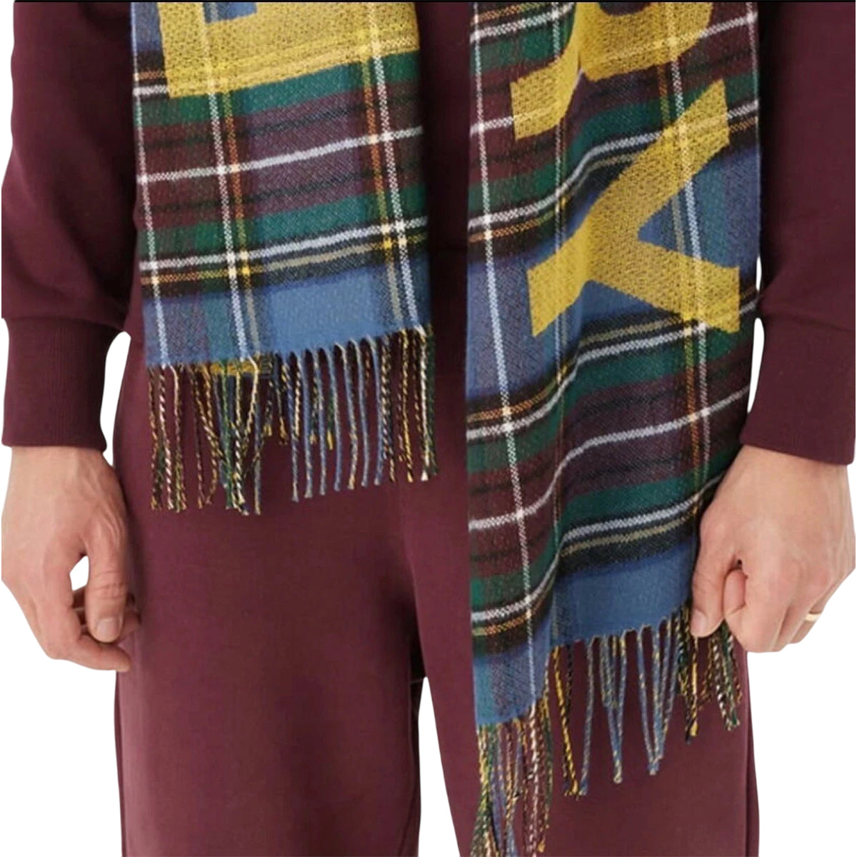 Navy Blue - Side - Fred Perry Unisex Adult Tartan Logo Oversized Scarf