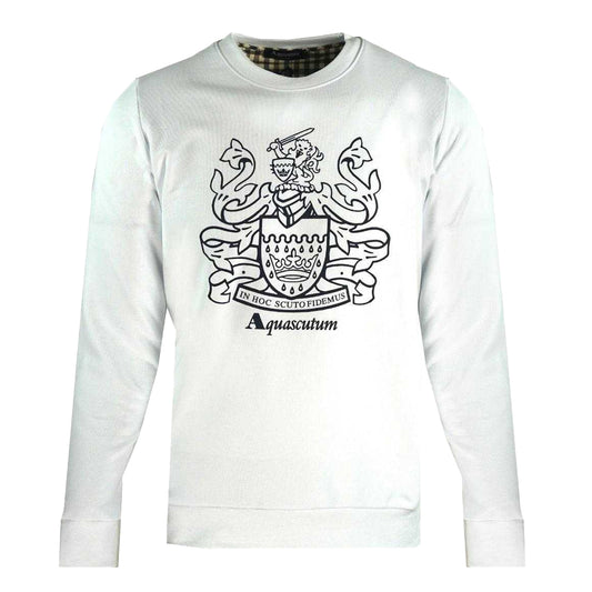 White - Front - Aquascutum Mens Crest Crew Neck Sweatshirt