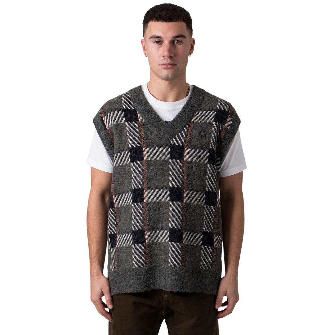 Field Green - Side - Fred Perry Mens Tartan Sweater Vest