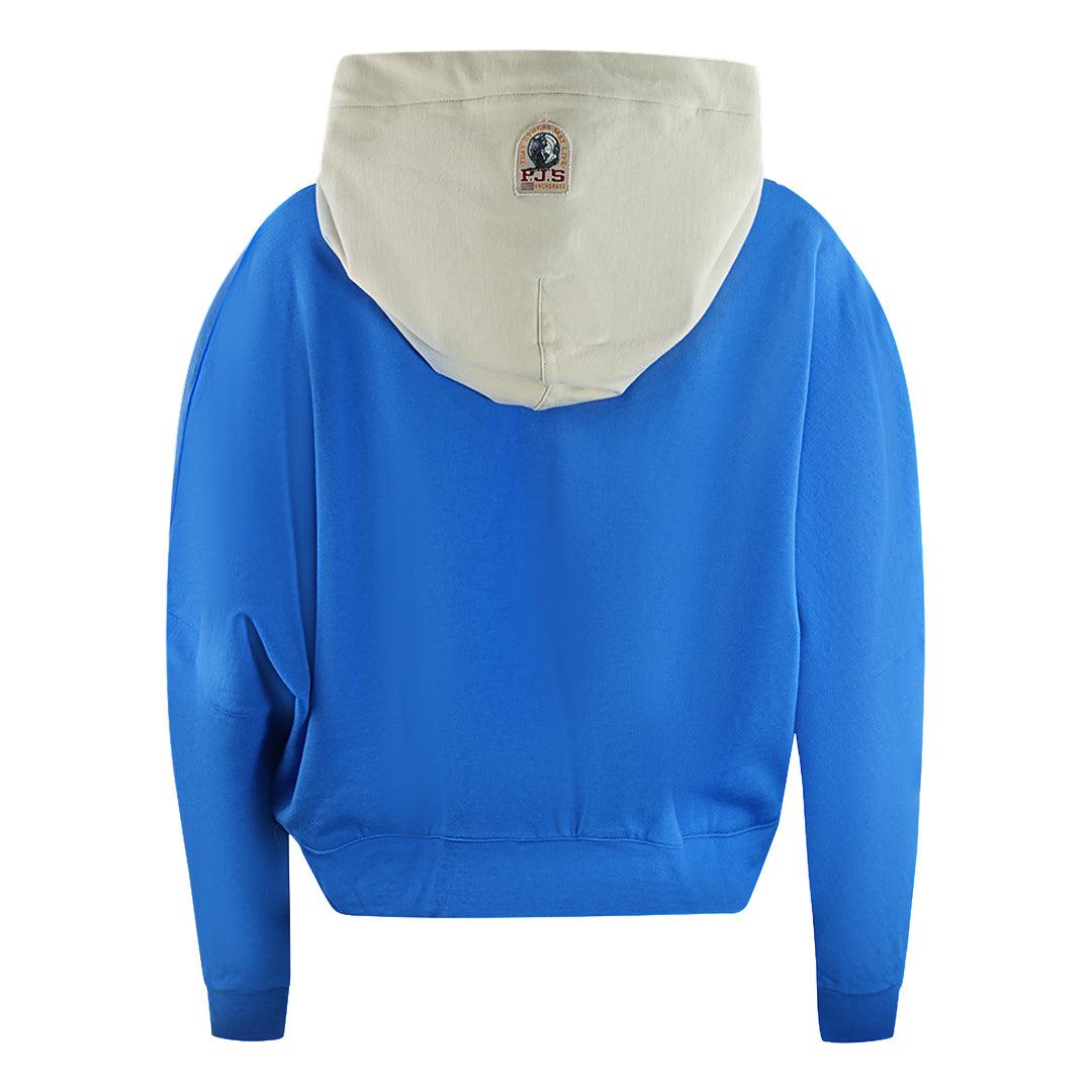 Beige-Blue - Back - Parajumpers Womens-Ladies Big Logo Colour Block Crop Hoodie
