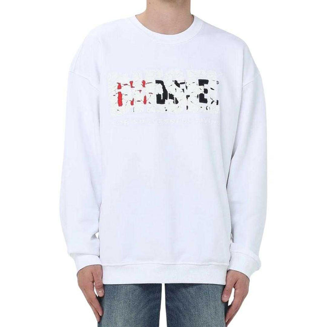 White - Side - Diesel Mens Double Destroyed Logo Sweatshirt