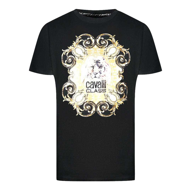 Black - Front - Cavalli Class Mens Tiger Emblem T-Shirt