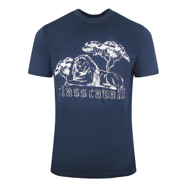 Blue - Front - Cavalli Class Mens Lion T-Shirt