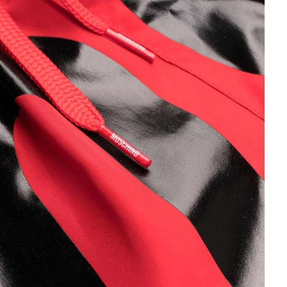 Red - Side - Moschino Mens Logo Polyester Swim Shorts