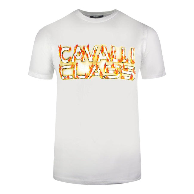White - Front - Cavalli Class Unisex Adult Flaming Logo T-Shirt