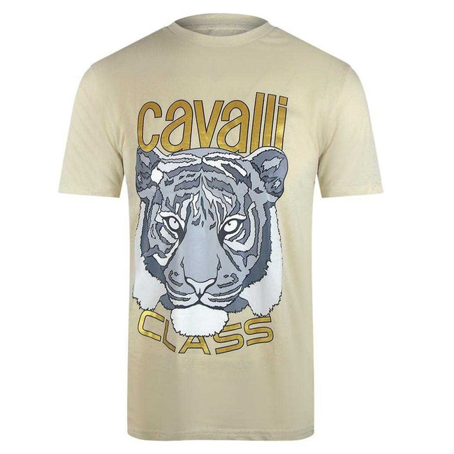 Beige Sand - Front - Cavalli Class Mens Tiger T-Shirt