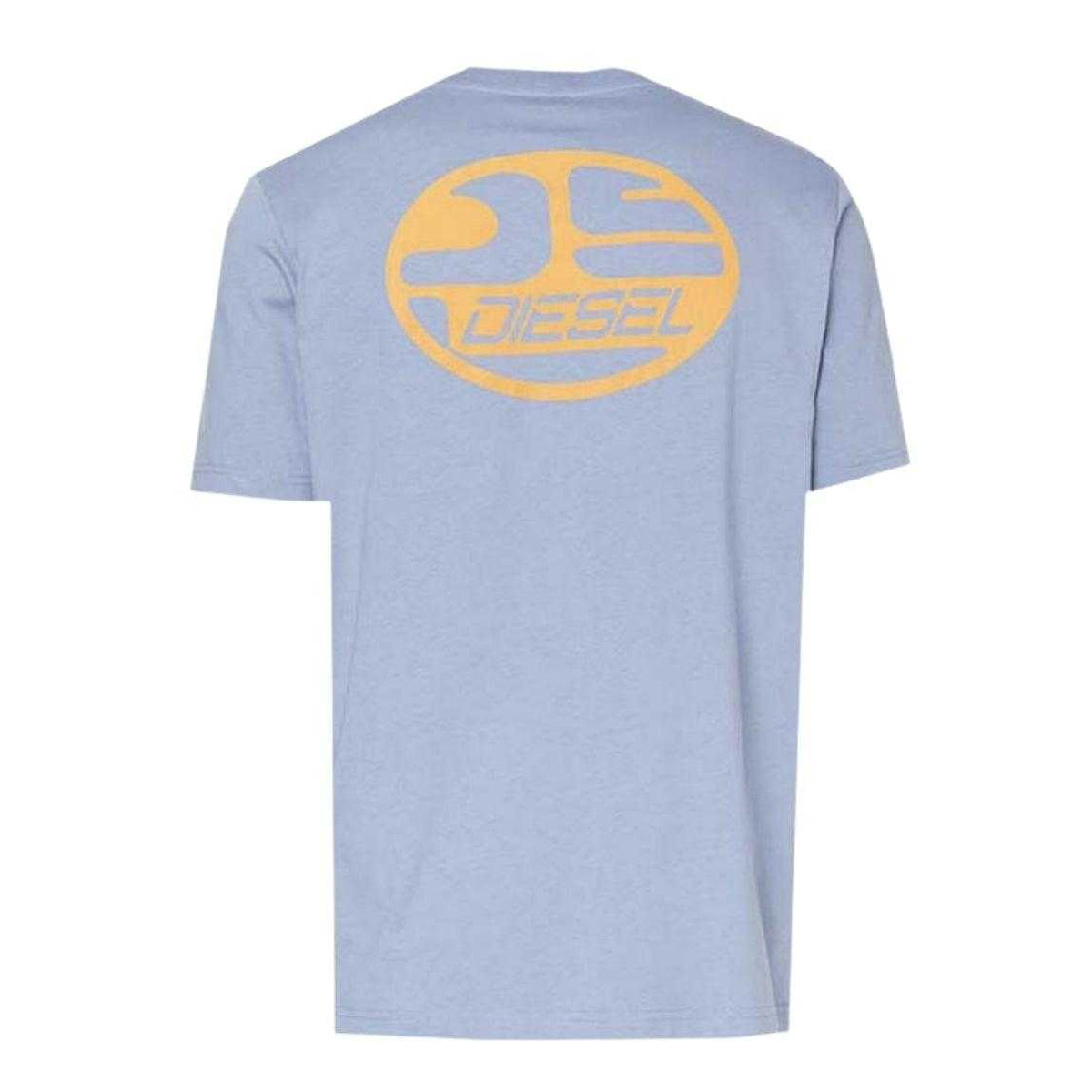Blue - Back - Diesel Unisex Adult Oval Stonewashed Logo T-Shirt