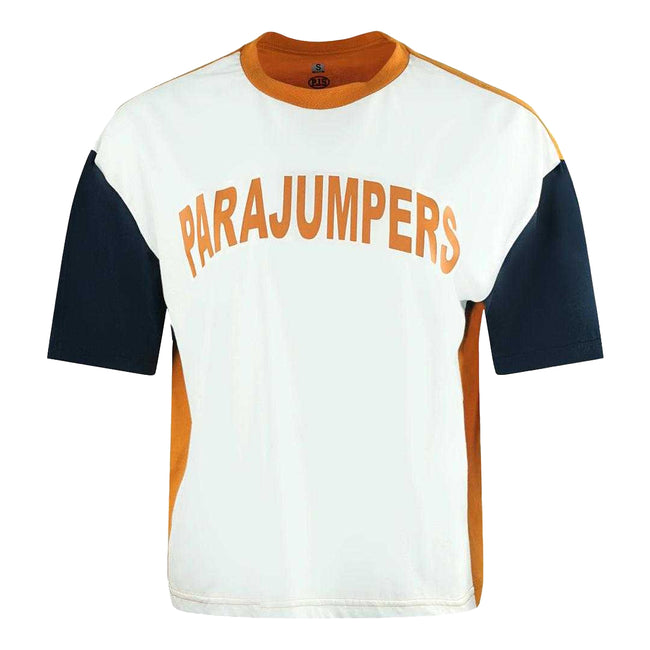 White - Front - Parajumpers Womens-Ladies Colour Block Logo Boxy T-Shirt