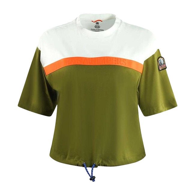 Green - Front - Parajumpers Womens-Ladies Anorak Crop T-Shirt