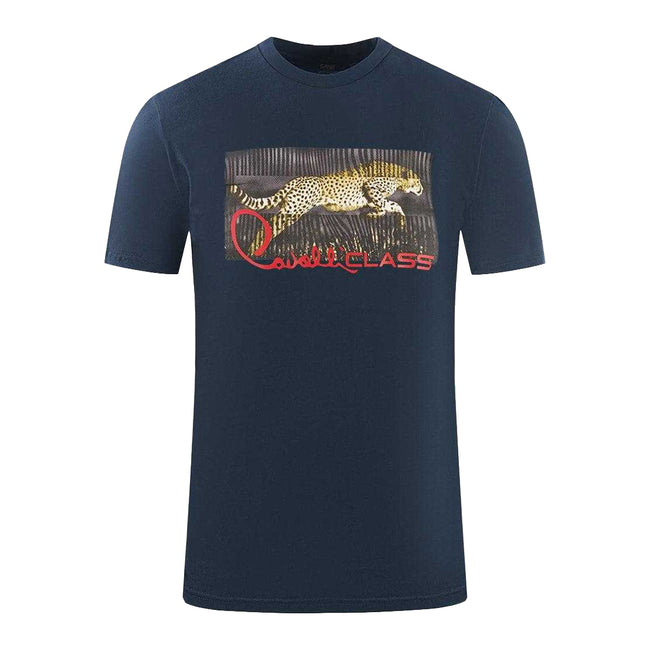 Navy Blue - Front - Cavalli Class Unisex Adult Leopard Logo T-Shirt