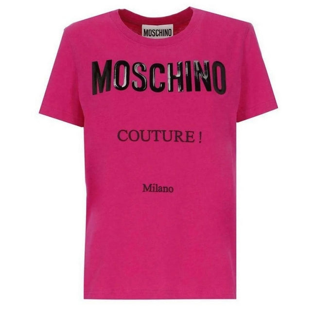 Pink - Front - Moschino Mens Couture Gloss Logo T-Shirt