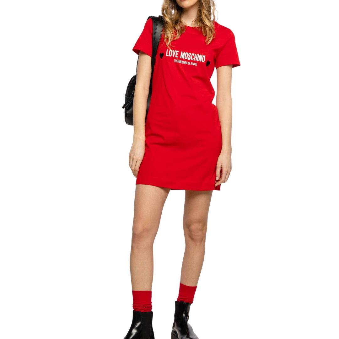 Red - Pack Shot - Love Moschino Womens-Ladies Logo T-Shirt Dress