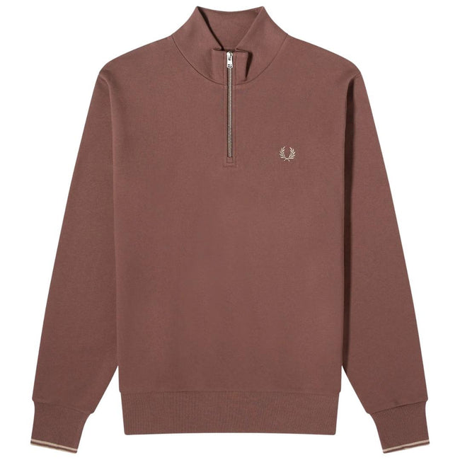 Brick Brown - Close up - Fred Perry Unisex Adult Half Zip Sweatshirt