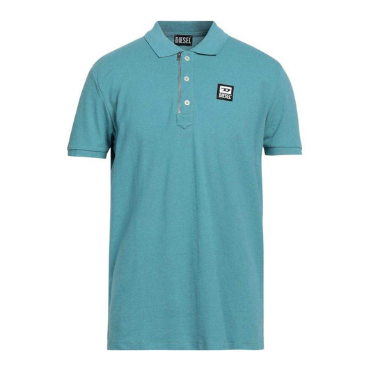 Blue - Front - Diesel Mens T-Harry Zip Neck Polo Shirt
