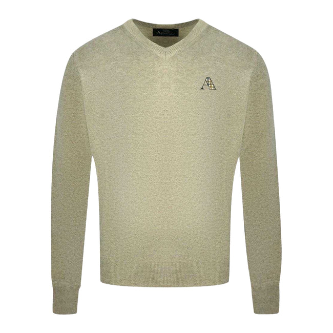 Grey - Front - Aquascutum Mens Logo V Neck Jumper