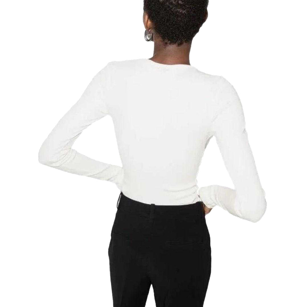 White - Lifestyle - Off-White Womens-Ladies Logo Stamp Ribbed Bodysuit