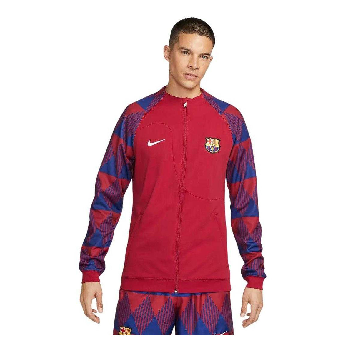 Red-Deep Royal Blue-White - Side - Nike Mens Academy Pro FC Barcelona Knitted Full Zip Football Jacket
