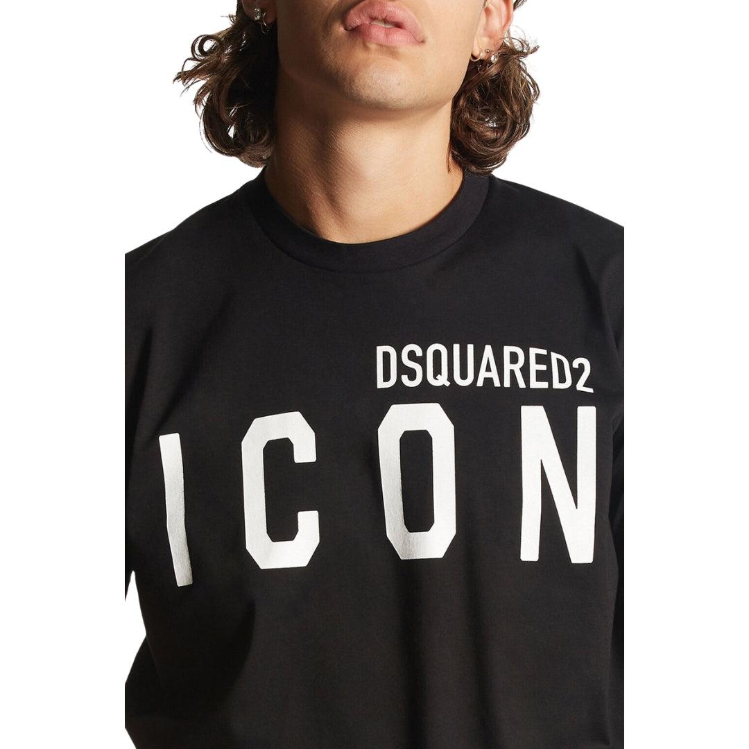 Black-White - Close up - DSquared2 Unisex Adult Cool Large Icon Logo T-Shirt
