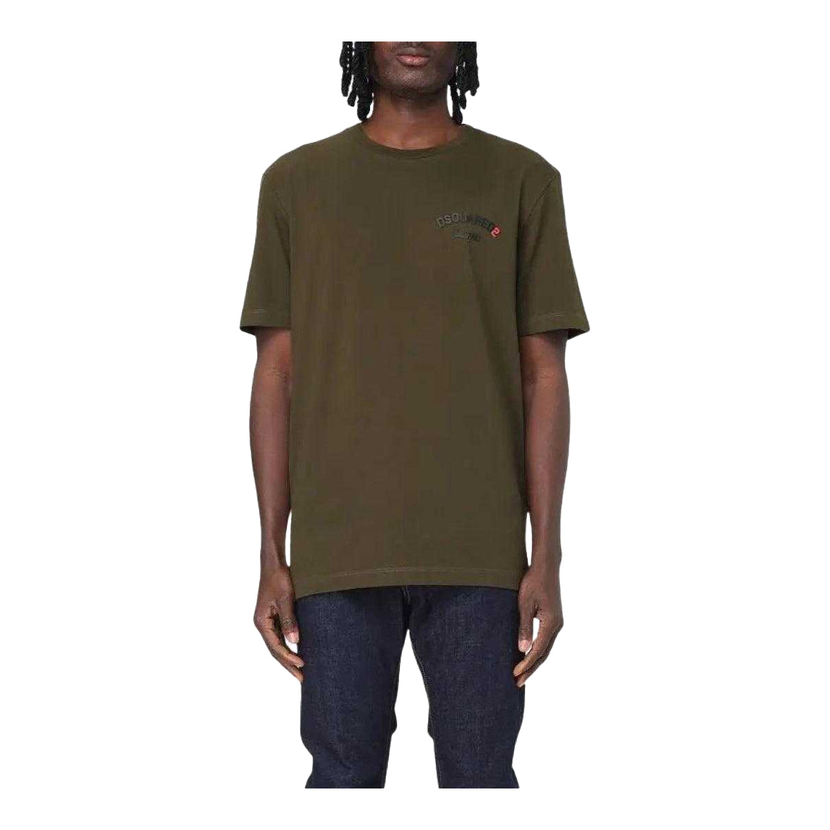 Military Green - Side - DSquared2 Unisex Adult Rubberised Logo Cotton Regular T-Shirt