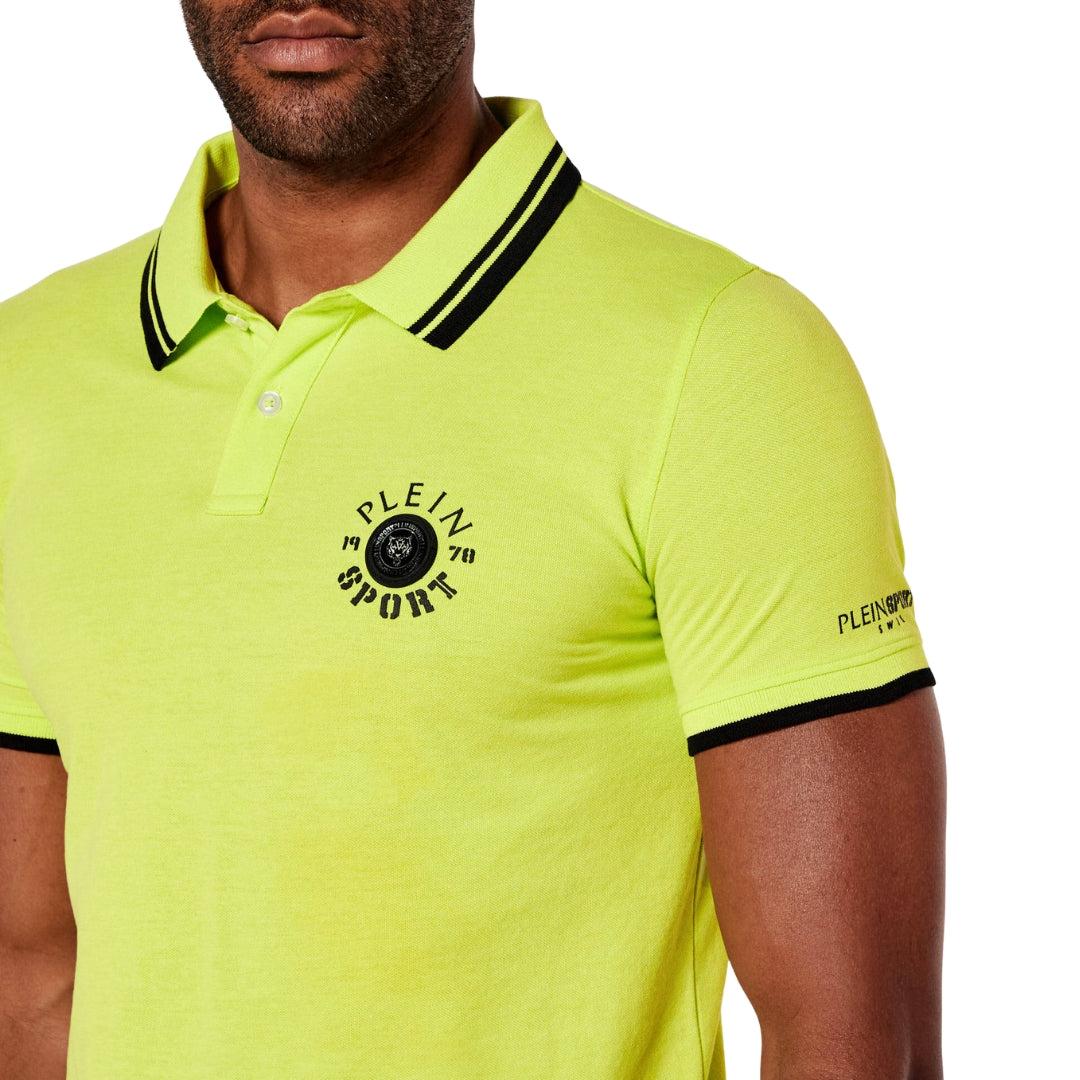 Lime Green - Side - Plein Sport Mens Large Logo Cotton Blend Polo Shirt