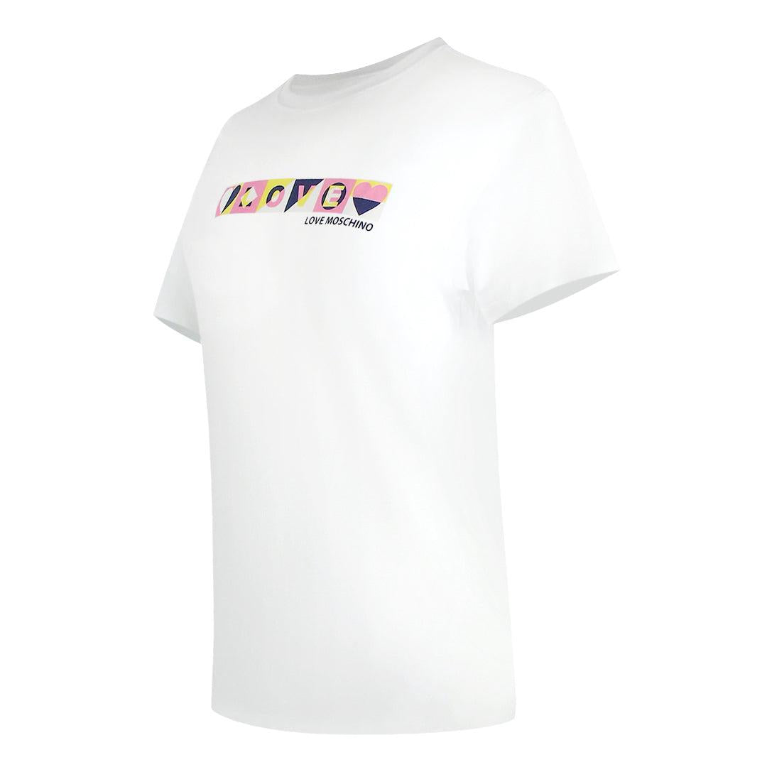 White - Side - Love Moschino Womens-Ladies Logo Colour Block T-Shirt