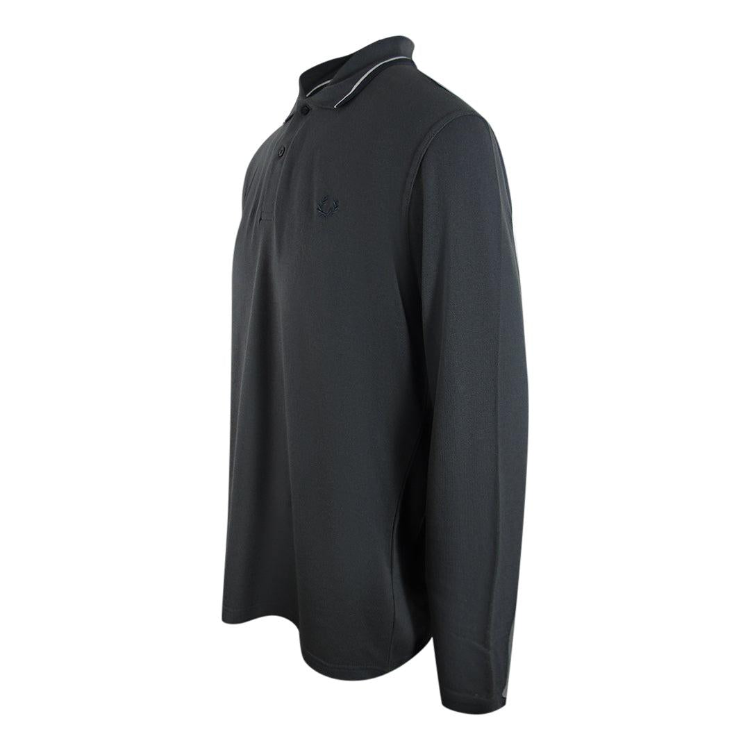 Gun Metal-White - Side - Fred Perry Mens Cotton Long-Sleeved Polo Shirt
