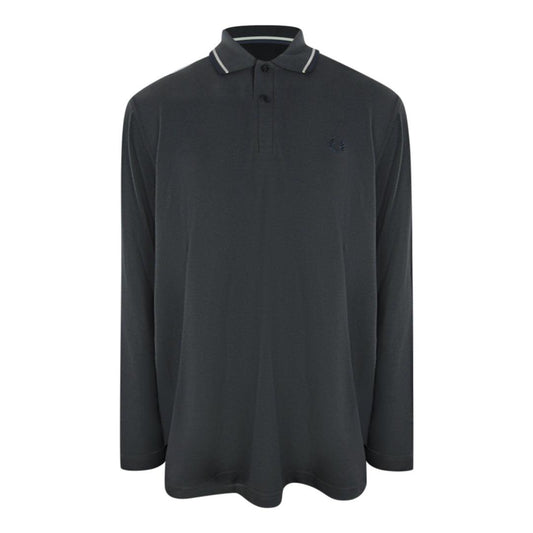 Gun Metal-White - Front - Fred Perry Mens Cotton Long-Sleeved Polo Shirt