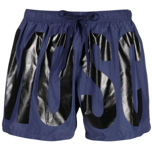 Navy Blue - Front - Moschino Mens Logo Swim Shorts