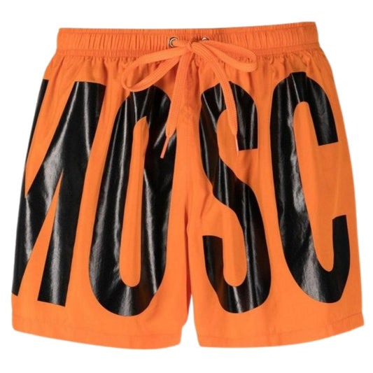 Orange - Front - Moschino Mens Logo Swim Shorts