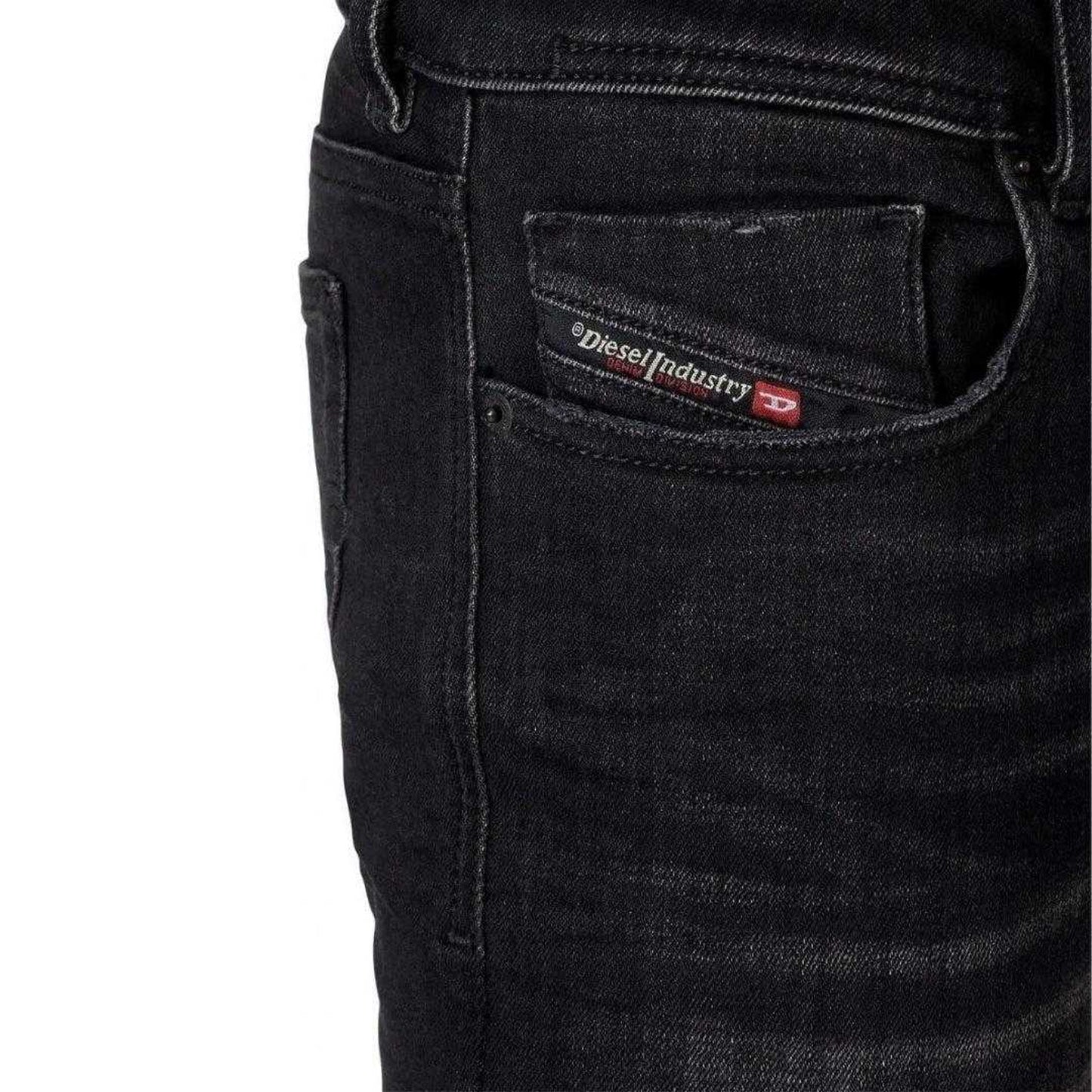 Black - Side - Diesel Mens Sleenker Destroyed Denim Reinforced Jeans