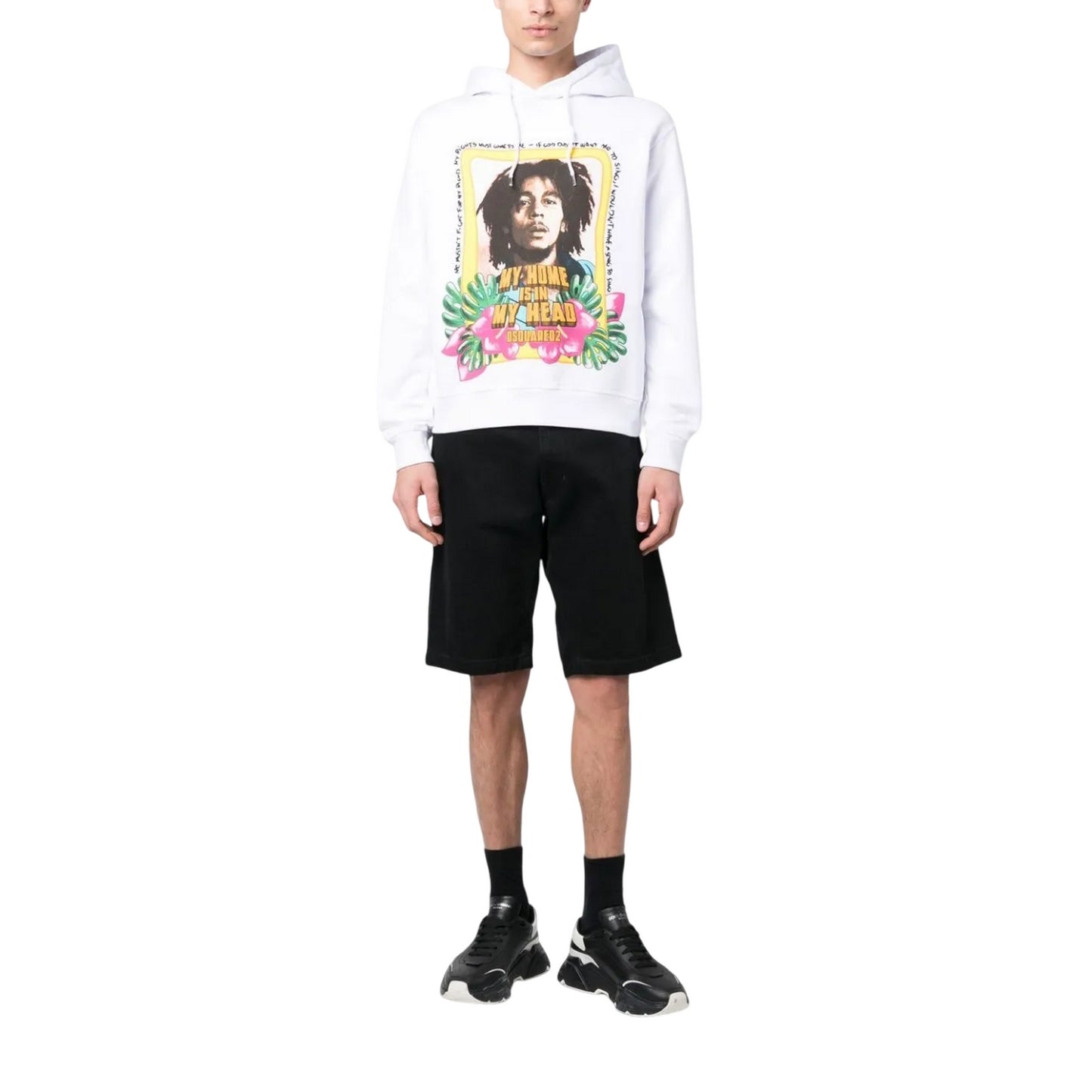 White - Pack Shot - DSquared2 Mens Bob Marley Hoodie